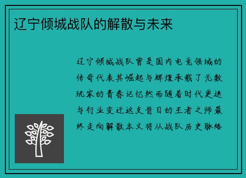 辽宁倾城战队的解散与未来